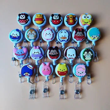 

100Pcs cute cartoon animals Retractable Badge Reel Bus card nurse ID Name Card High quality silicone Badge Holder Office Supplie