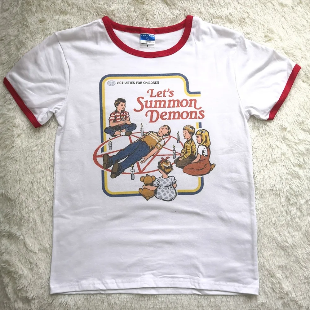 Забавная винтажная Женская футболка из хлопка с коротким рукавом и изображением демонов, Harajuku, летняя женская футболка Tumblr