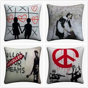 

Banksy Graffiti Design Decorative Pillow Case For Sofa 45x45cm Linen Cushion Cover Home Decor Throw Pillow Covers Almofada