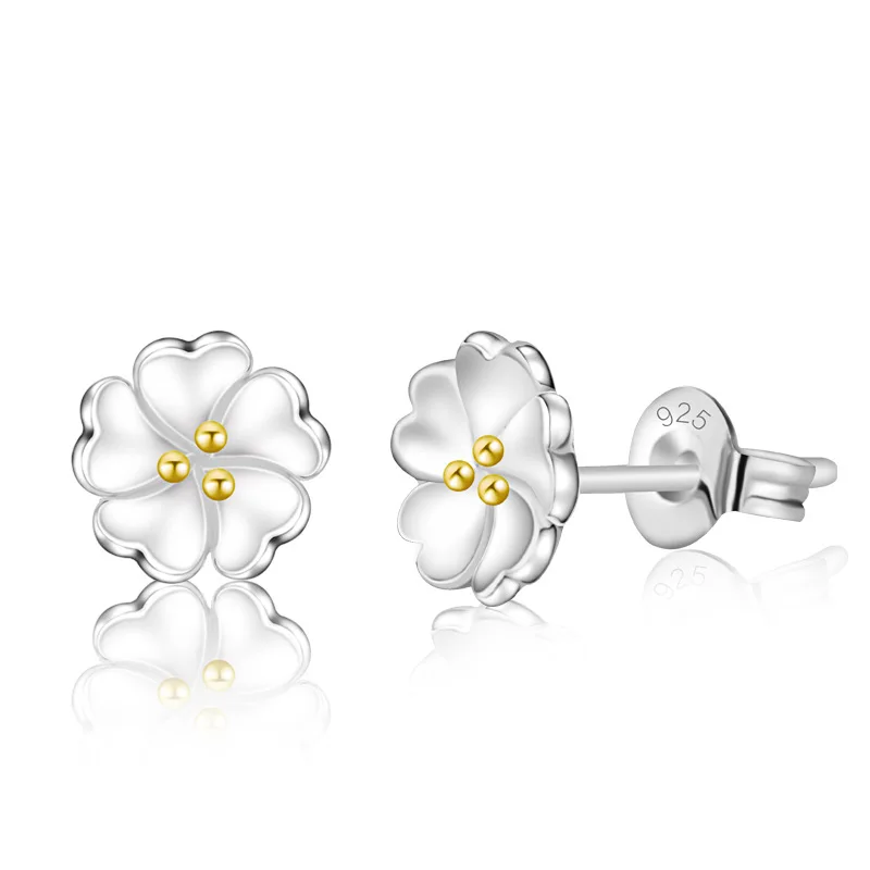 

New arrival silver plated earrings for women cute flower Cherry blossoms stud earrings wedding jewelry dropshipping wholesale