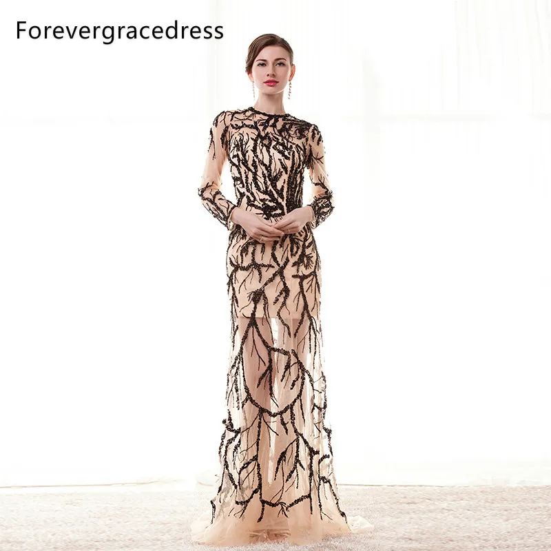 Forevergracedress Real Images Luxury Sexy Prom Dress Hot Sale Long Sleeves Beaded Tulle Backless Formal Party Gown Plus Size | Свадьбы и