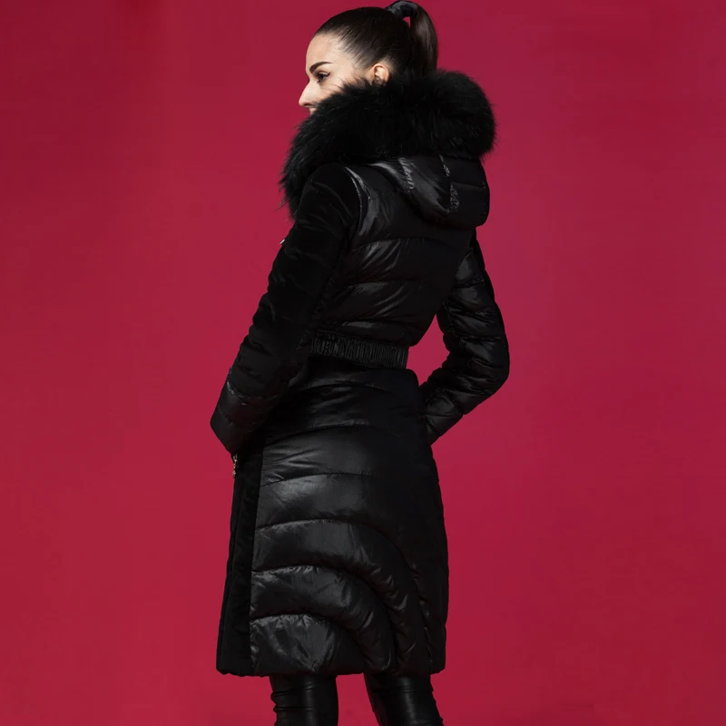 AYUNSUE, женский пуховик, длинное пуховое пальто, зимние куртки для женщин, с капюшоном, большой меховой воротник, теплые парки Mujer KJ1988
