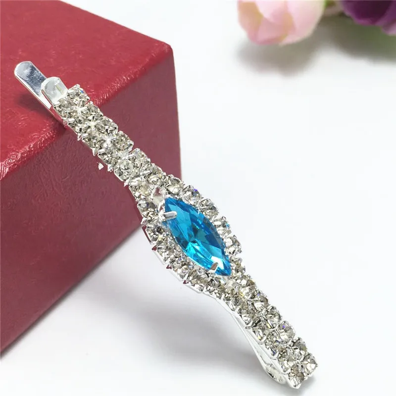10 шт. черный аксессуары для волос Небесно Голубой Кристалл Rhinestone необычные заколки-пряжки для волос, зажимы для женщин девушка шпилька ясно украшения волос - Окраска металла: Sky Bue