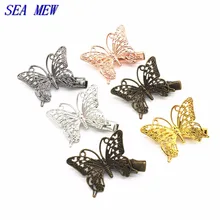 SEA MEW 20 шт. 36*25 мм заколки медь бабочка основа заколки для волос Установка Золото Серебро утка клип DIY ювелирные изделия для женщин