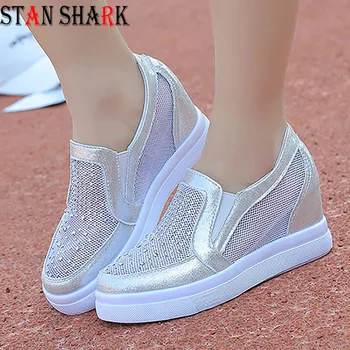 

New Women Leather Shoes Comfortable Sewing Platform Sneakers Ladies Rhinestone Embroidery Elegant Trendy Women Shoes 35-39