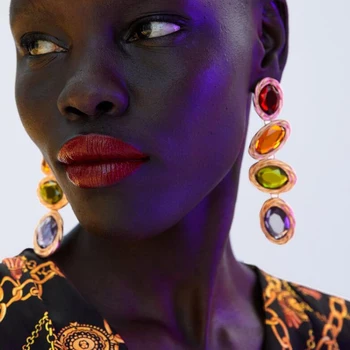 

Best lady ZA Glass Long Drop Dangle Earrings For Women Shiny Wedding Party Jewelry Dangle Earrings Bohemian Girls Gift Wholesale
