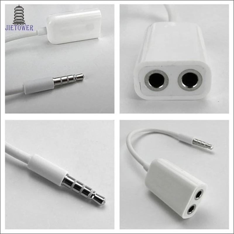 300pcs Y Splitter Headphones jack 3 5 mm Stereo Audio 1to2 2 Female 2 in 1 Male Cable Adapter microphone plug for Earphone white