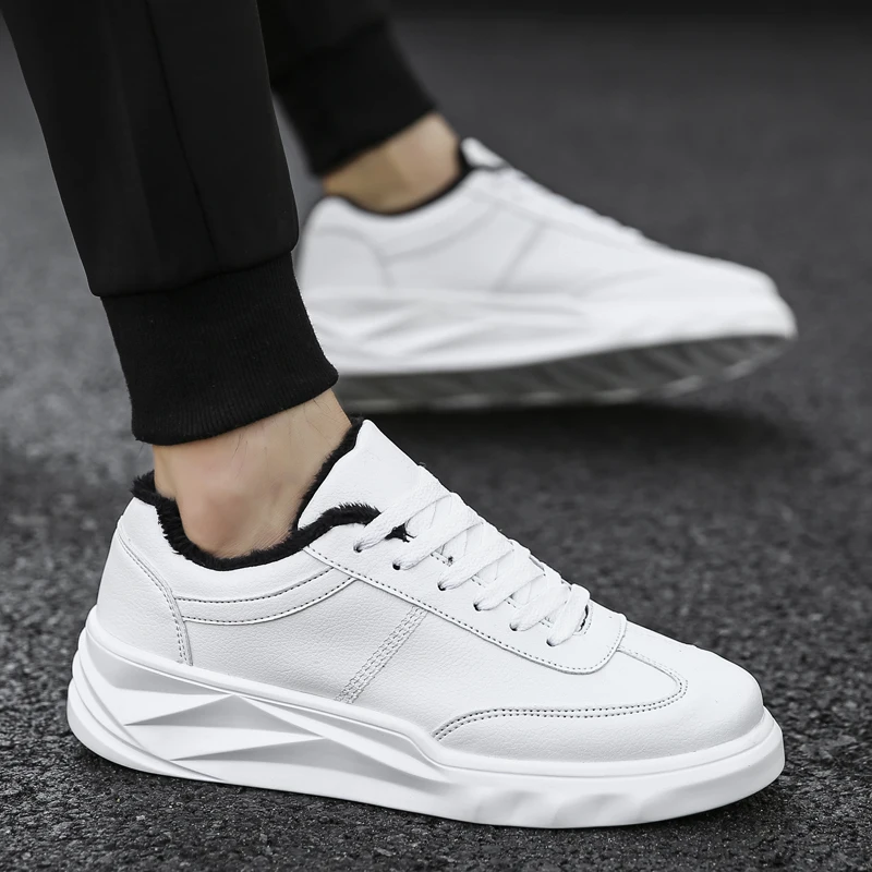 

Black White Winter Men Outdoor Comfortable Warm Plush Sneakers Students Antislip Snow Shoes Youth Wearproof Sport Running Shoes