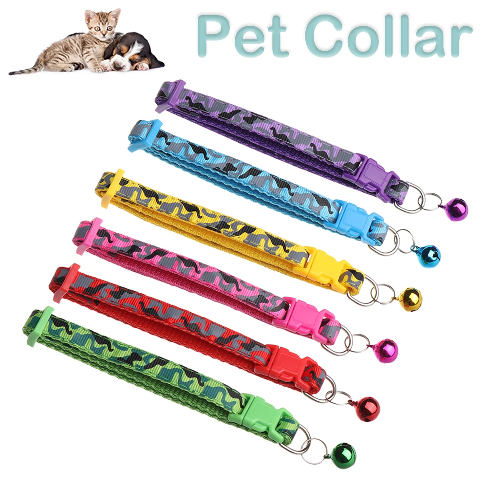 1pc 20-34cm colorful Adjustable Kitten Collar Camouflage Bell Camo Pet Dog Cat Puppy Snap Buckle Pet Safety Collar