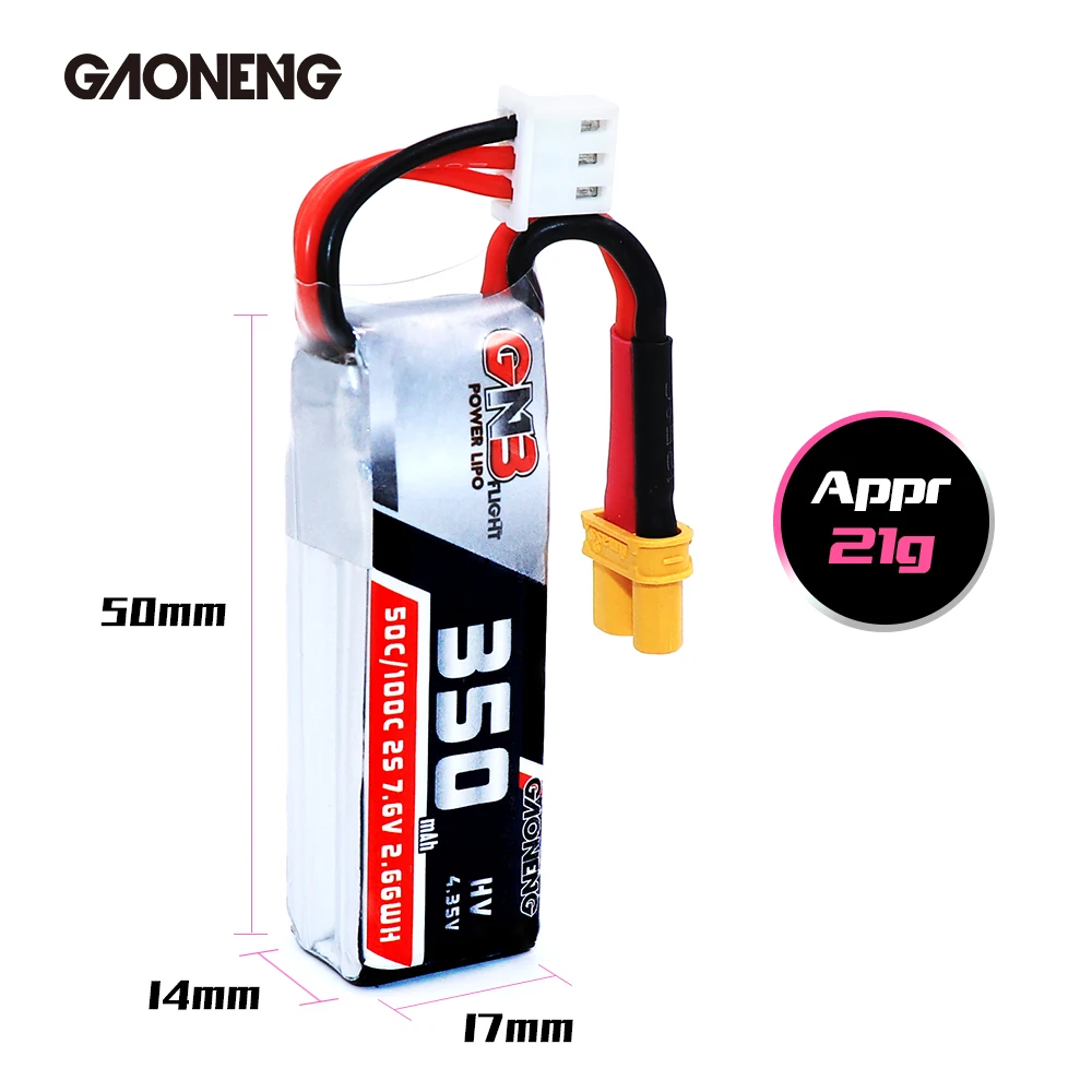 2 шт Gaoneng GNB 350mah 7,6 V 50C/100C HV Lipo батарея с XT30 разъем для BETAFPV Beta75X 2S Beta65X 2S крошечные дроны Whoop