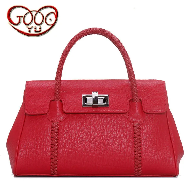 

The new cross-style square leather handbags cowhide solid color portable shoulder oblique diagonal package Boston fashion tide p