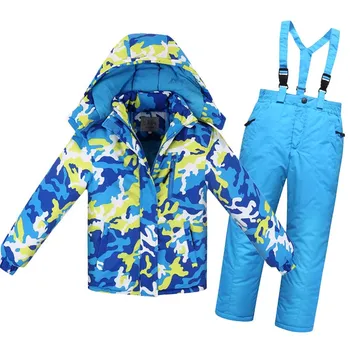 

New Winter Children Snowsuit Thick Warm Waterproof Ski Suit Boys Girls Cotton Snowsuit Jacket+Pants Jumpsuit Kids Overalls E177