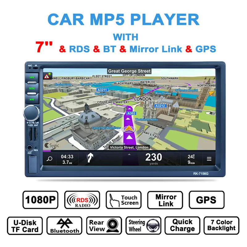 

RK-7156G 2Din 7inch Car Multimedia Player Bluetooth Car Radio FM/AM/RDS Radio GPS Navigation Function Car MP5 Mirror Link