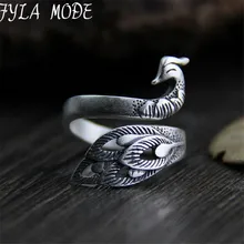 Fyla Mode 2017 New Pure 999 Sterling Silver Peacock Rings for Women Adjustable Size Ring Fashion sterling-silver-jewelry 18.80mm