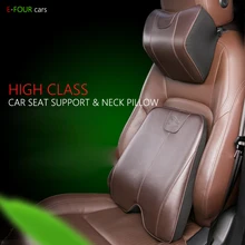 E-FOUR Alta Classe Capa de Couro Núcleo Algodão Memória Carro Pescoço Apoio Travesseiro Grande Confortável Luxo Logotipo Original Do Carro Conjunto Carro