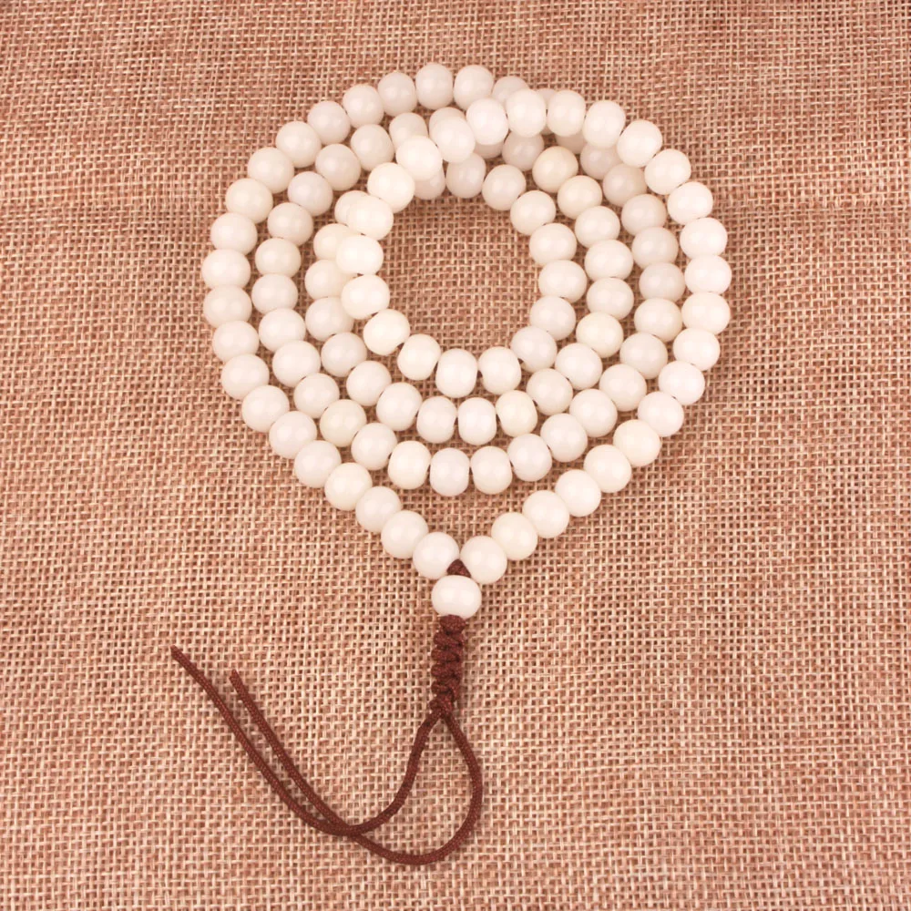 

108Mala Tibetan Buddhist Prayer Beads Natural White Bodhi Seed Beads Necklace Yoga Jewelry Handmade Unique Lucky jewelry Gift