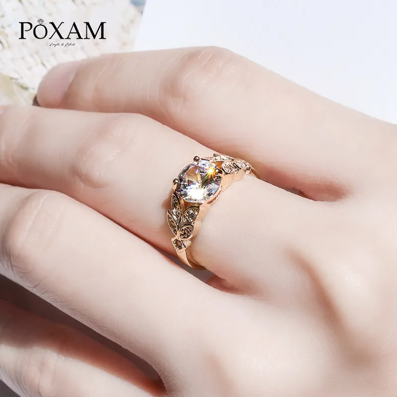 

POXAM Rose Gold Luxury Dainty Crystal Engagement Rings for Women 2019 Statement Women's Fashion Wedding Love Ring Finger Jewelry