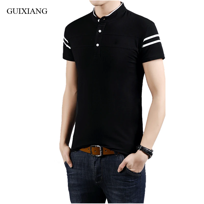 

2018 GUIXIANG New arrival summer style men boutique Short Sleeve Polo Shirts fashion casual Slim Stand Collar male short shirts