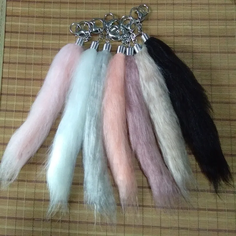

New Fake Fur Tail Key Chain Long Marshmallow Design Bag Keyring Long Pendant Bag Charms Key Chain Fur Keyrings 12pcs/lot