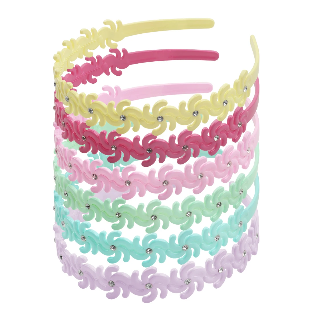 

12pcs/lot New Diamond Flower Color Plastic Kids Hair Hoop Rhinestone Heart Hairbands Girls Headband Headwear