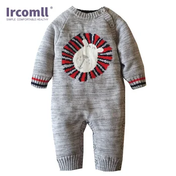 

Ircomll 2018 Newborn Baby Outerwear Baby Rompers Cotton Knitted Sweater Cartoon Lion Inside Fleece Infant Thickening Jumpsuit