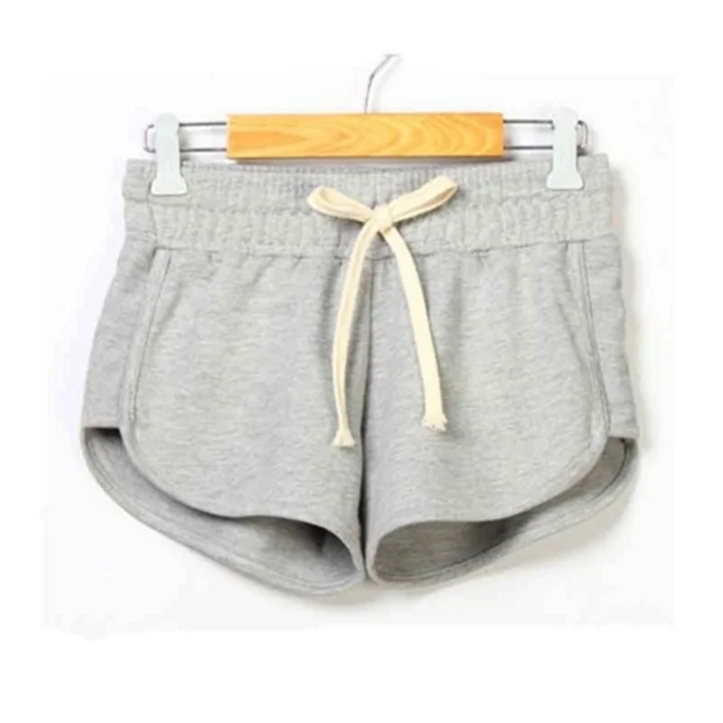 grey Распродажа Йога джогонг Drawstring Спортивные шорты Для женщин свободные хлопковые элистичные, средней, посадки для мальчиков однотонные шорты, Карамельный цвет женский Фитнес шорты - Цвет: grey