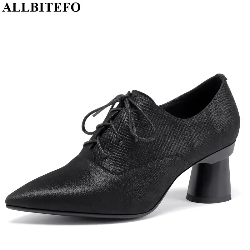 

ALLBITEFO pointed toe genuine leather girl sexy fashion ladies women heels hot sale high heel shoes spring girl high heels