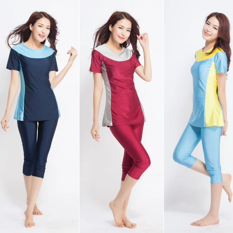 2017 Women Short sleeve font b muslim b font font b swimsuit b font swimwear modesty
