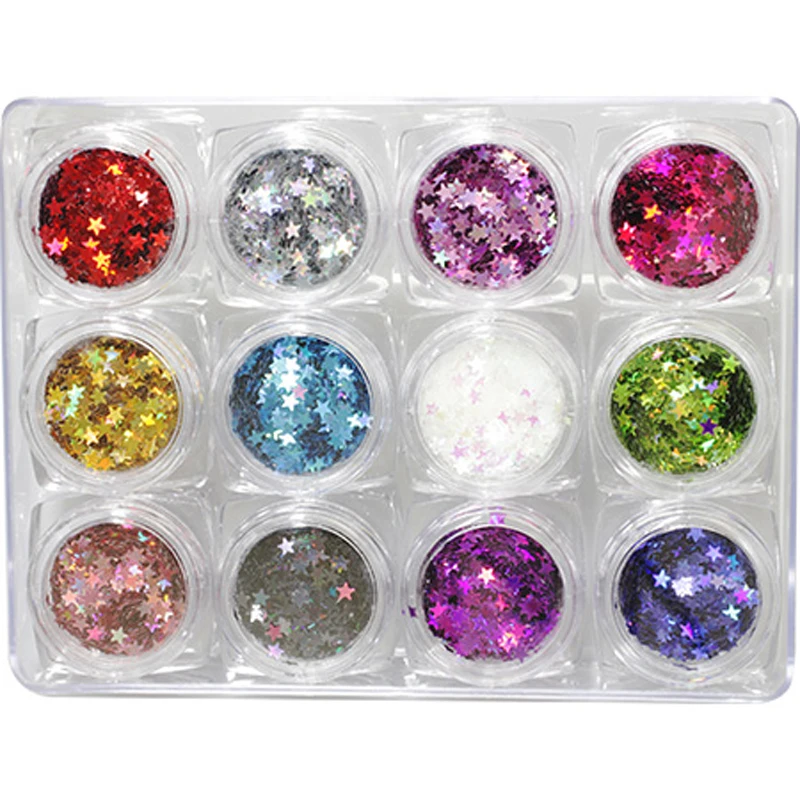 12Colors/set Laser Nail Glitter Sequins Holographic Five Pointed Star