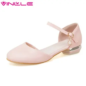 

VINLLE 2020 Sweet Style Women Pumps PU Leather Fashion Women Shoes Platform String Bead Buckle Women Pumps Size 34-43