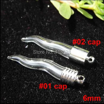 

300sets/lot 6mm hand-made snake glsss bottles Vial Pendant charm diy jewelry findings (silver plated metal cap & rubber plug)