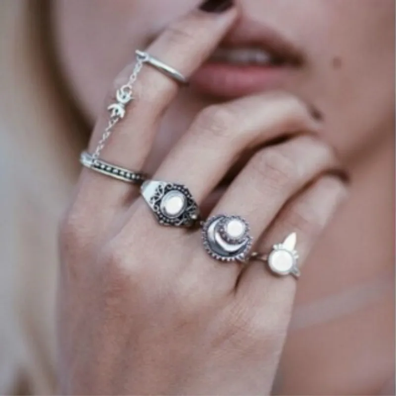 

1 Set Series Hoard Unique Ring Set Punk Style Gold Color Knuckle Rings For Women Finger Knuckle Rings Ring Set