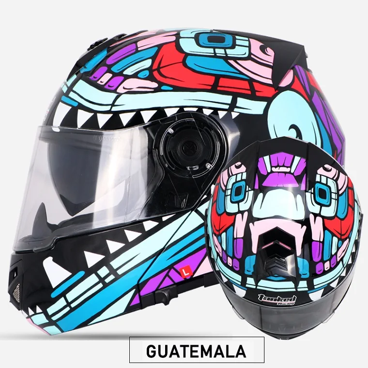 Абсолютно мотоциклетный шлем для мотокросса, полный шлем для лица, шлем с откидной крышкой, защитное снаряжение, грязный Байкер, двойной объектив, ECE - Цвет: Guatemala
