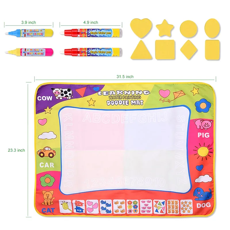 

Water Drawing Mat Large Doodle Mat Painting Board Writing Mats with 4 Pens 8 Molds Kids Learning Toy 998