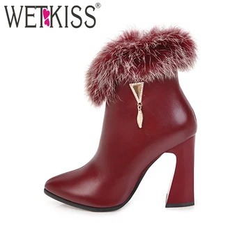

WETKISS Super Big Size 32-48 Fashion Women Boots Fur Charm Strange High Heels Shoes Woman Plush Winter Boots Pointed toe Zipper