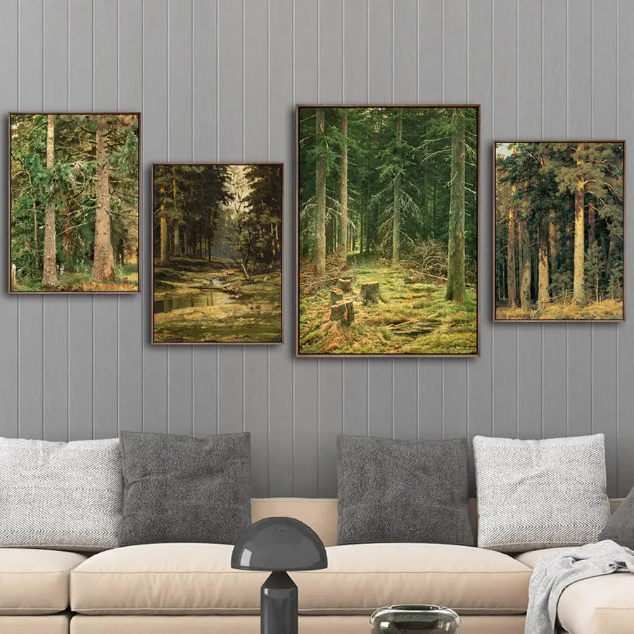

Wall Art Modular Printed HD Pictures Nordic Style Poster Russian Forest Painting Vintage Canvas For Living Room Home Decoration