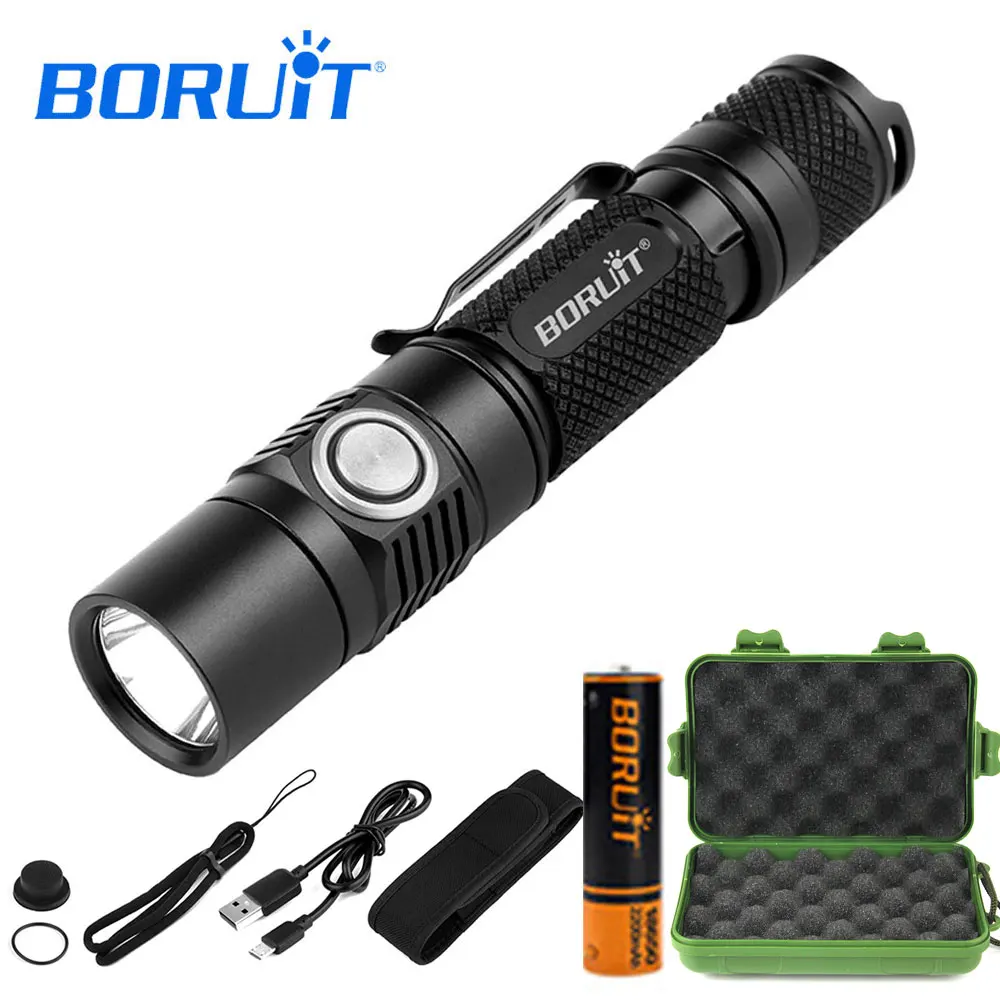 Goedkoop BORUIT Krachtige Tactische LED Zaklamp 18650 XPL2 1500LM High Power Pocket Licht Fakkel Lamp Lantaarn USB Flitslamp Voor Camping