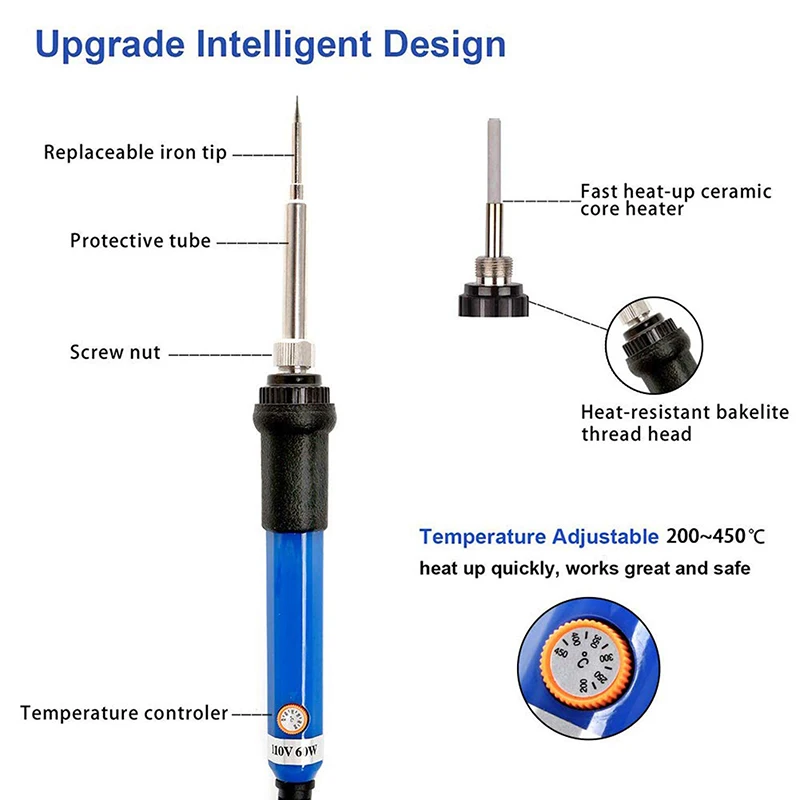 44 шт., 60 Вт, 220 В, регулируемый паяльник для резьбы по дереву, инструмент для пирографии, тиснение по дереву, набор паяльных ручек, набор сварочных наконечников