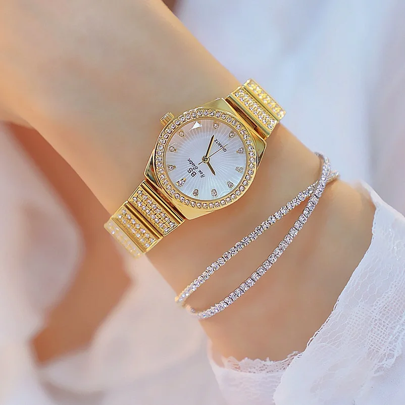 BS Брендовые женские часы с золотым наполнением, женские часы с бриллиантовым циферблатом, женские модельные часы Reloj Mujer, модные повседневные часы для девочек, женские часы - Цвет: gold color
