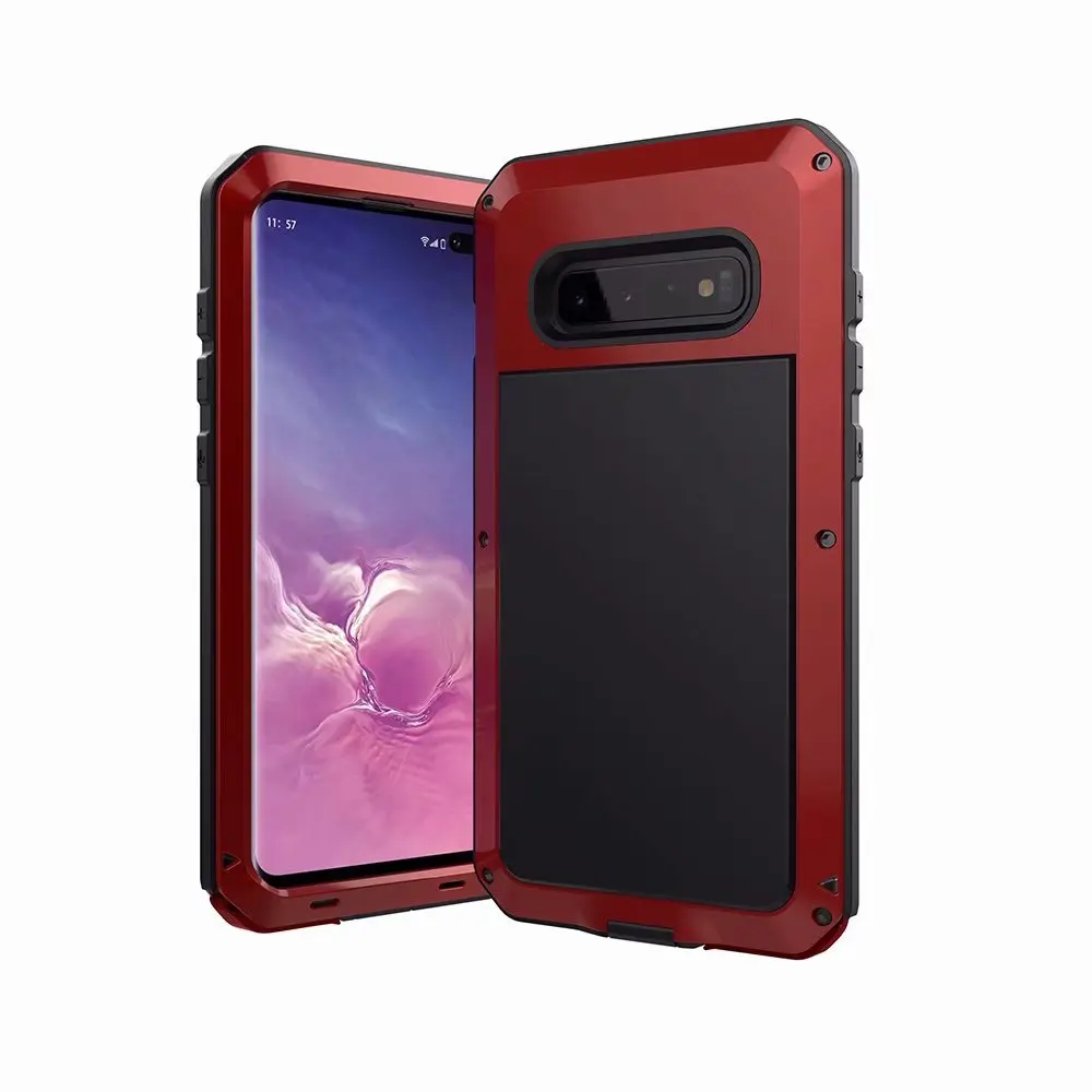 Военный бронированный металлический сверхпрочный защитный чехол для samsung Galaxy S10 S9 S8 Plus S10e Note 9 8 S7 Edge роскошный противоударный чехол - Цвет: Красный