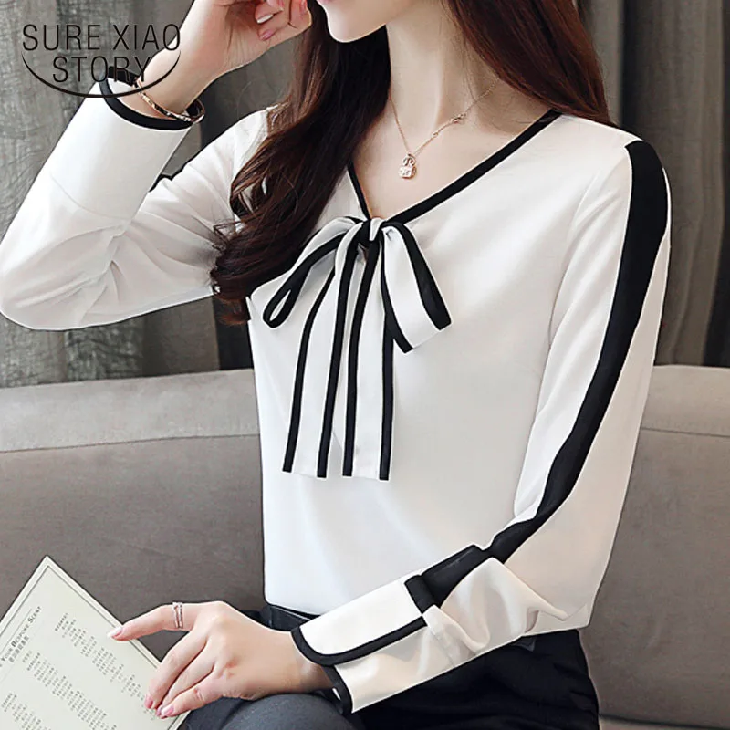 

Fashion chiffon blouse women long sleeves autumn sweet bow women tops and blouses 2018 office lady shirts causal clothes 1026 40