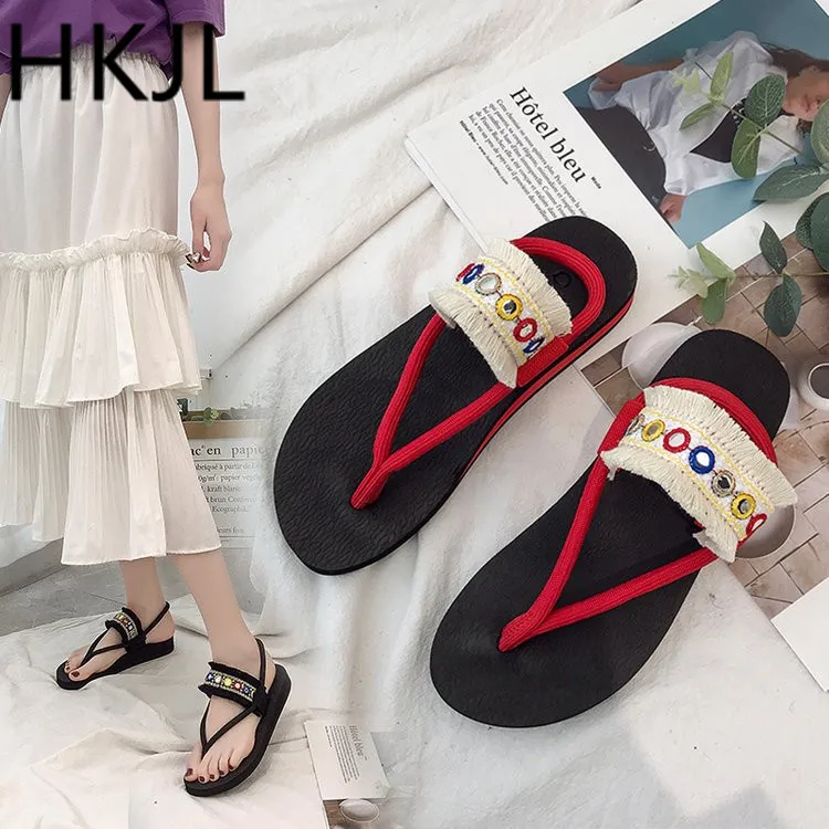 

HKJL Fashion Women Summer 2019 New Simple Baitao Leisure Flip-flops Anti-skid Beach Sandals Female Summer A216