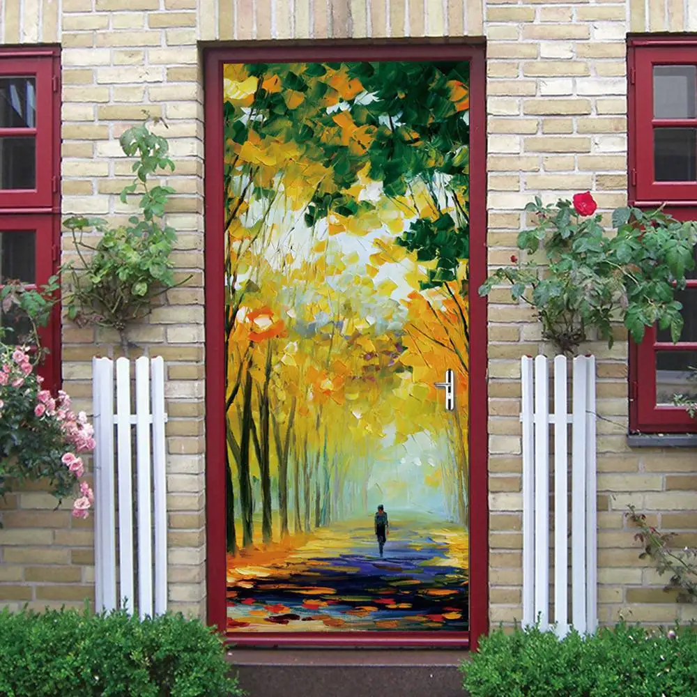 3d наклейки на дверь, декор для дверей, старая деревянная дверная обновленная наклейка, цветная дверная наклейка мусульманского замка для домашнего декора - Цвет: door stickers MT244