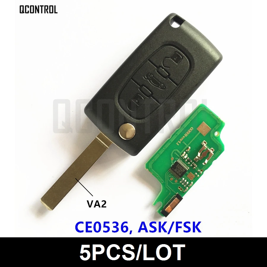 

QCONTROL Car Remote Key Work for PEUGEOT 207 208 307 308 408 Partner Vehicle Control Alarm (CE0536 ASK/FSK, 3 Buttons VA2)