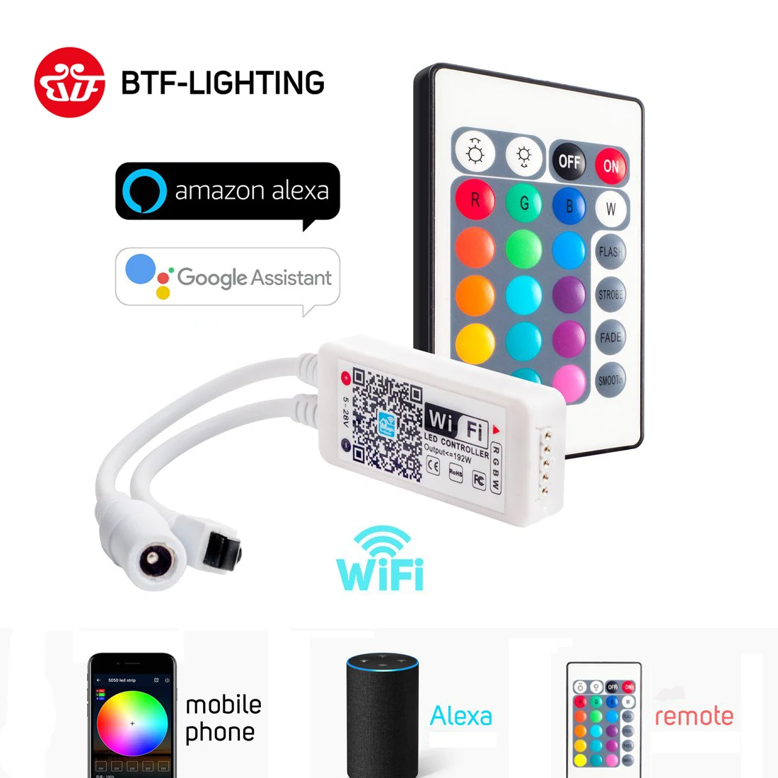 

DC5-28V Mini WiFi 5050 RGB RGBW LED Strip Light Controller Amazon Alexa Google Phone Voice IOS/Android APP Bluetooth Control