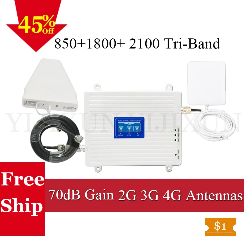 

GSM 4G Repeater CDMA 850 3G 2100 WCDMA UMTS LTE 1800 4G Mobile Cellular Booster 2G 3G 4G Tri-Band Cell Phone Signal Amplifier