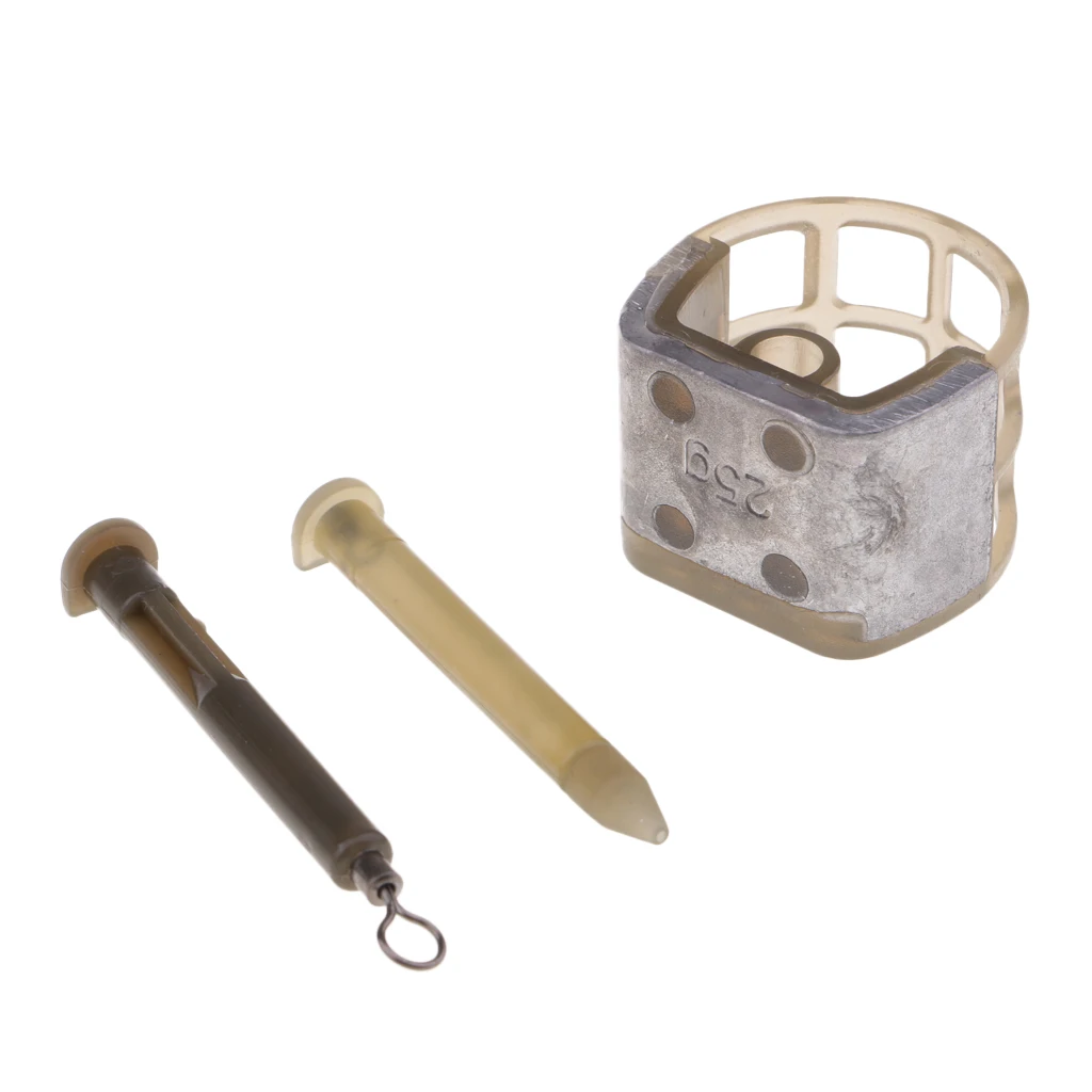 2pcs Fishing Feeder Bait Cage Lure Holder Basket Trap Fishing Tackle with Lead Sinker 25g S & L