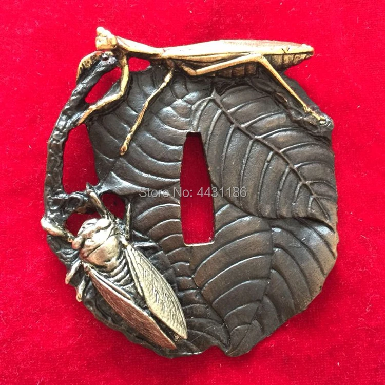 

Japanese Samurai Sword Fittings Unique Copper Tsuba Guard For Katana Wakizashi Tanto W/Cicada and Mantis
