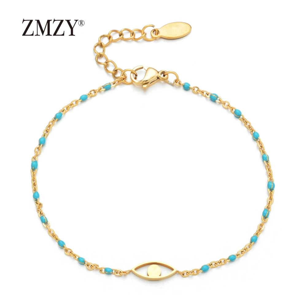 ZMZY Fashion Boho Single Evil Eye Bracelet Stainless Steel Jewelry Thin Gold Line Chain Charm Bracelet Women Love Gift - Окраска металла: light-blue