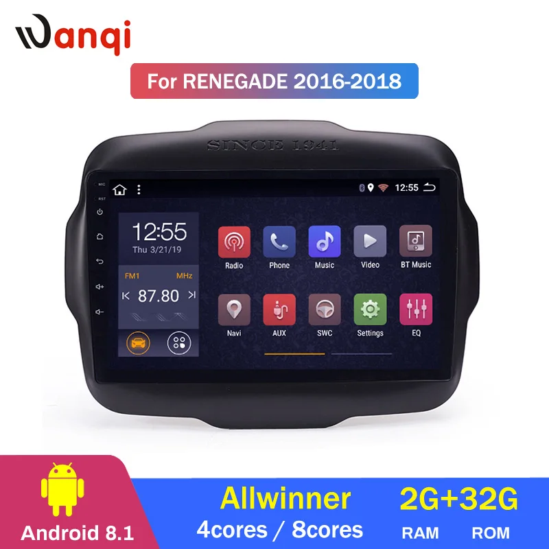 Best 2G RAM 32G ROM 9 inch Android 8.1 car multimedia system for Jeep Renegade 2016-2018 gps radio navigation 0